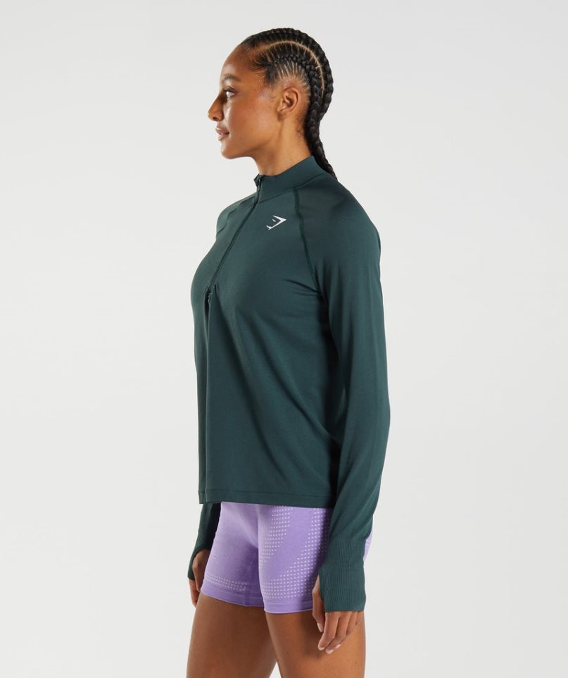 Bluzy Gymshark Vital Seamless 1/2 Zip Damskie Ciemny Zielone | PL 673CQE